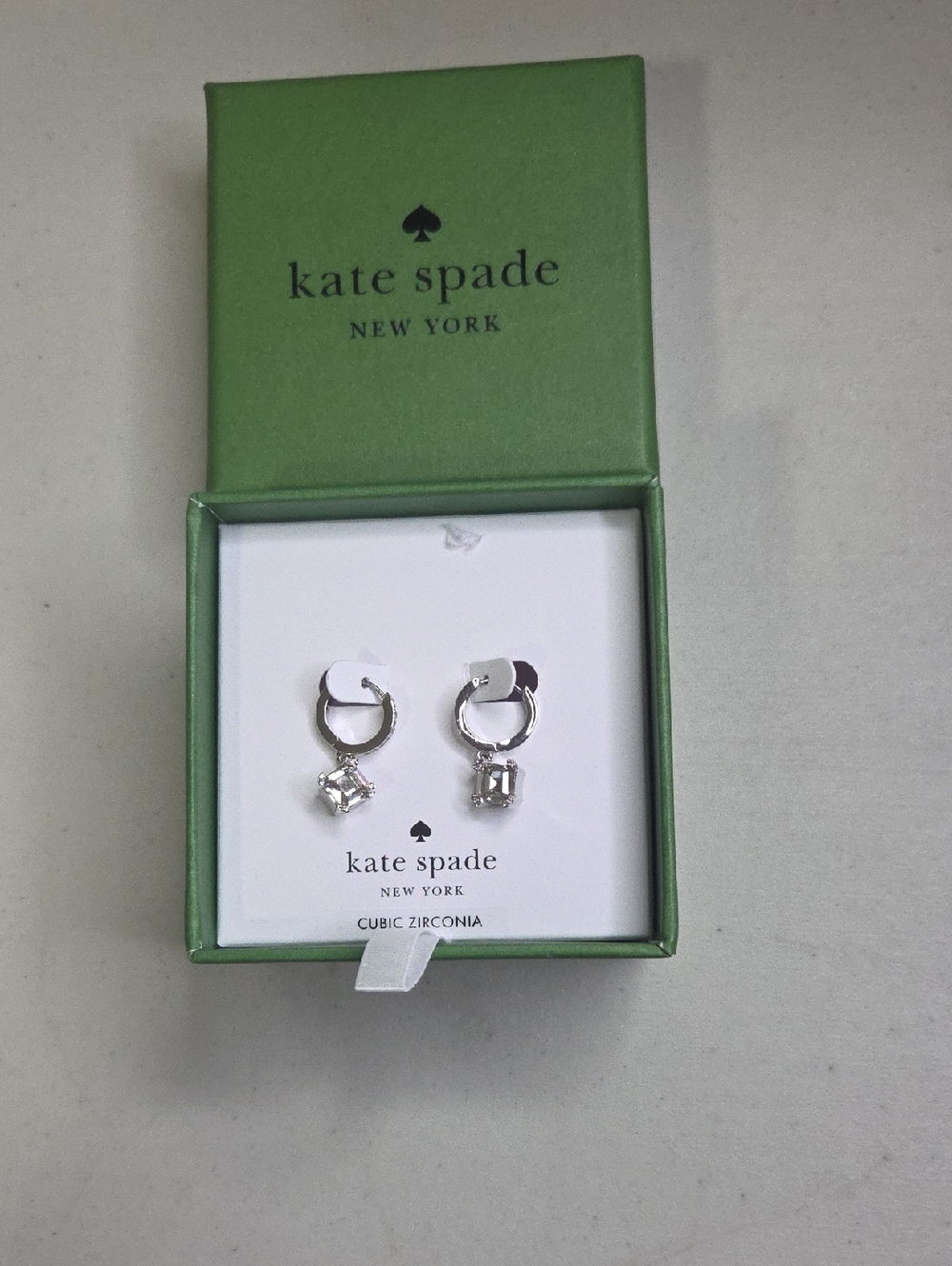 kate spade silver hoop earrings with clear stone drops